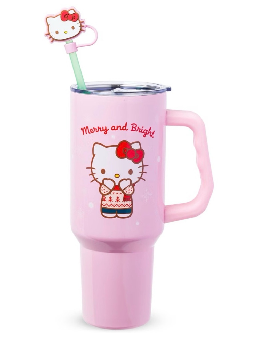 Hello Kitty Pink Merry and Bright  Travel Tumbler with Straw